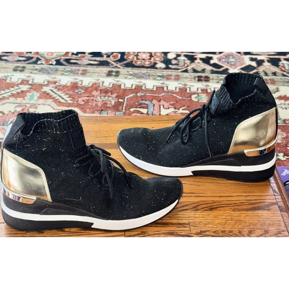 New Michael KORS SKYLER Embellished Metallic Stretch Knit Sock Sneakers Size 9M - Picture 5 of 8